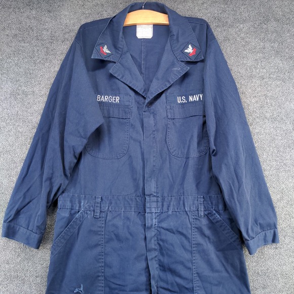 U.S. Navy Men's Utility Coveralls Blue Size 48L Actual 40x30 Embroidered Logo - Picture 6 of 16